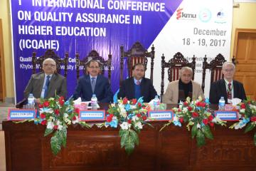01- Sectery HED Syed Zafar Ali shah, Member Ops & Planing Dr Ghulam Raza Bhatti and VC KMU along with other setting on stage during first International conference on qulaity assurance (Custom)1513657699.JPG
